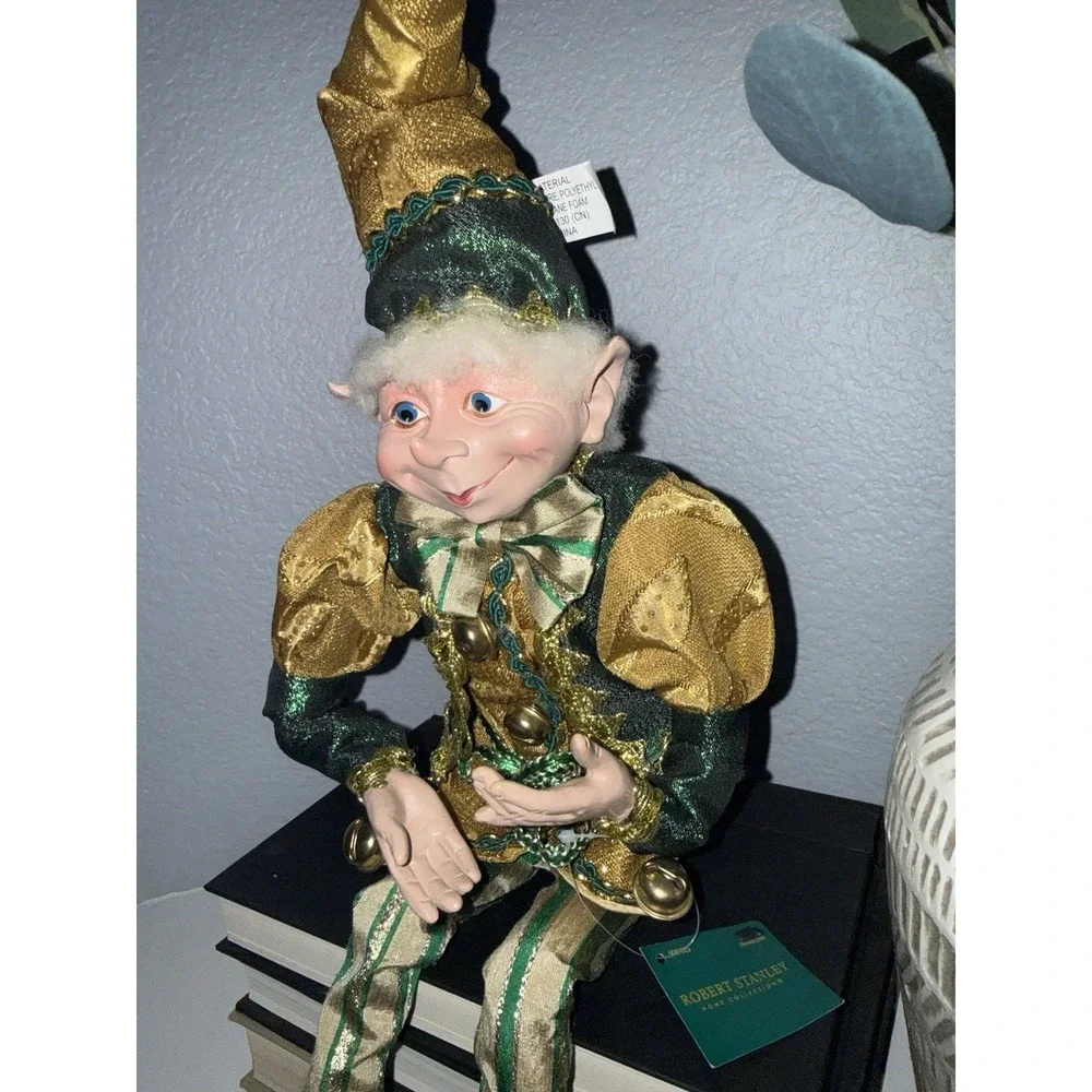 Robert Stanley Posable Elf Pixie Green Gold Bendable Legs Arms Jingle Bells READ - Picture 13 of 16